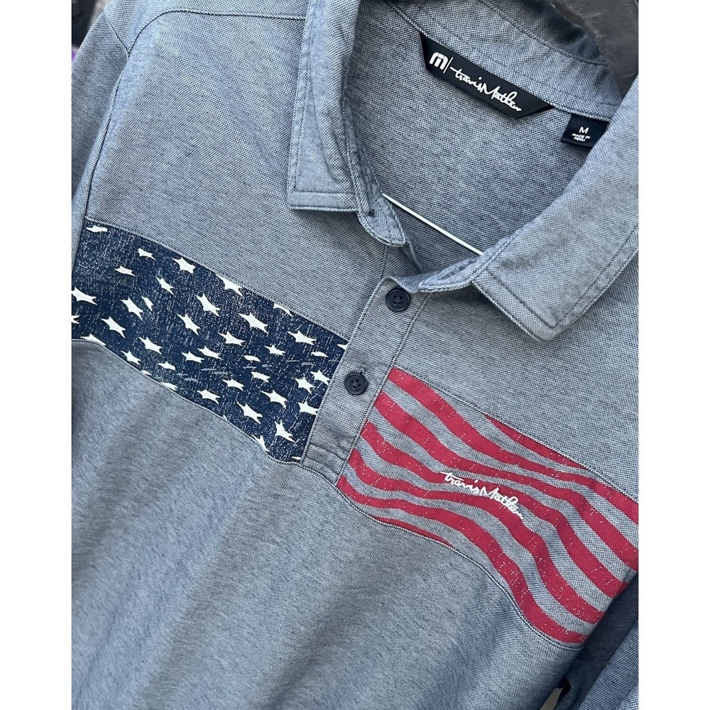Travis Mathew Polo Shirt Golf Mens Medium USA Stars Stripes Pima Cotton Logo